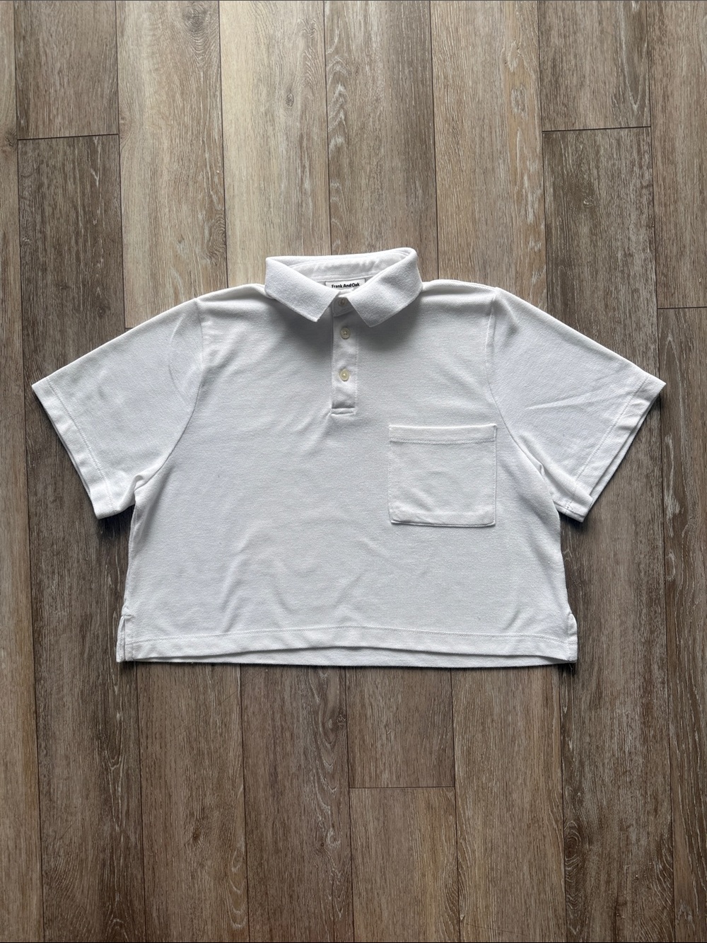 Frank & Oak White Cropped Polo Top with Chest Pocket